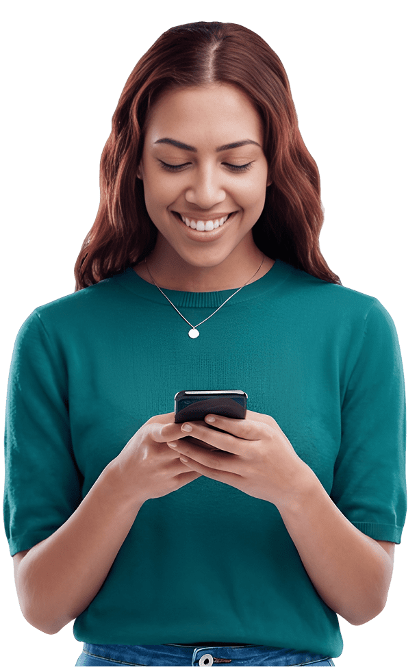 Happy woman using mobile device